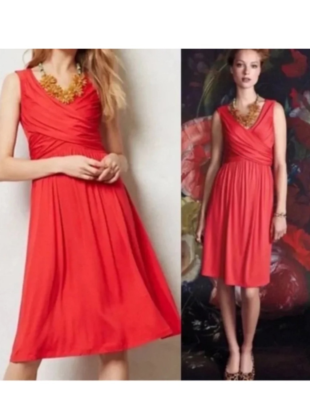 Anthropologie Girls From Savoy Red Sleeveless Faux Wrap Midi Dress Sz S